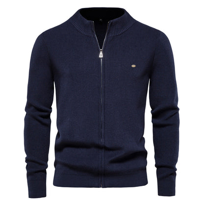 Men's Casual Vintage Style Stand Collar Full Zip Up Cardigan Sweater Coat