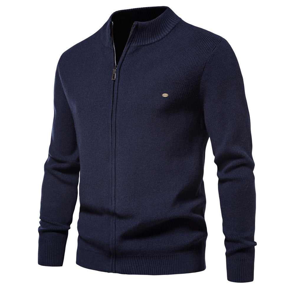 Men's Casual Vintage Style Stand Collar Full Zip Up Cardigan Sweater Coat