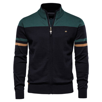 Men's Casual Stand Collar Full Zip Up Cardigan Sweater Coat