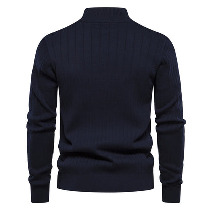 Men's Casual Cotton Half Zipper Stand Collar Pullover Sweater