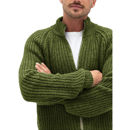 Men's Solid Color Turtleneck Zip Knit Cardigan