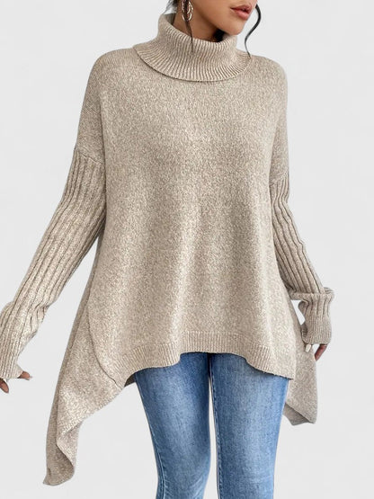 Casual Drop-shoulder Turtleneck Chunky Knit Sweater