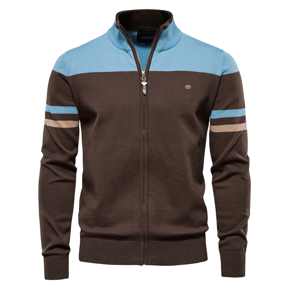 Men's Casual Stand Collar Full Zip Up Cardigan Sweater Coat