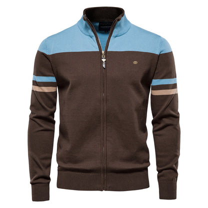 Men's Casual Stand Collar Full Zip Up Cardigan Sweater Coat