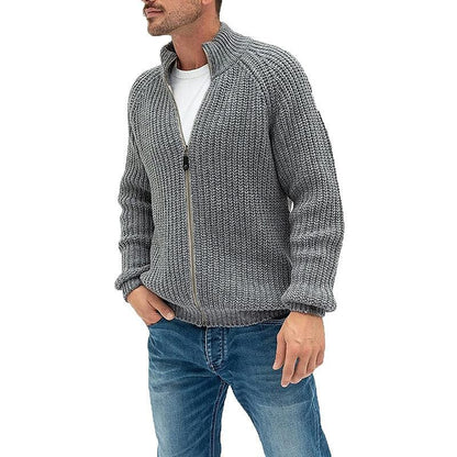 Men's Solid Color Turtleneck Zip Knit Cardigan