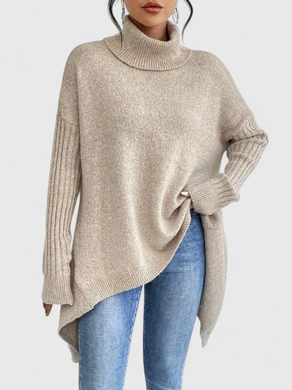 Casual Drop-shoulder Turtleneck Chunky Knit Sweater