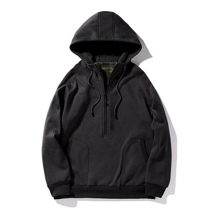 Men's Trendy Brushed V-Zip Camouflage Patchwork Pullover Hooded Sweatershirt