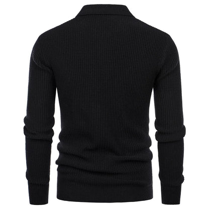 Men's Lapel Pullover Waffle Half Zipper Slim Fit Sweater