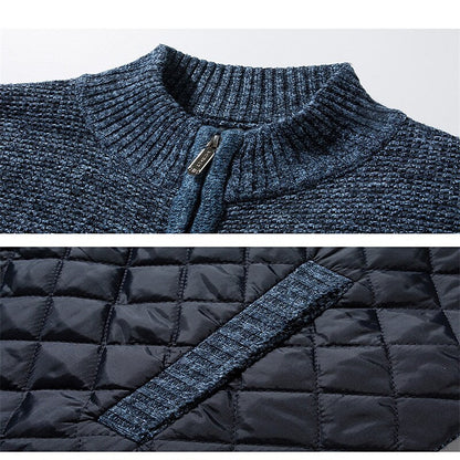 Men's Color Block Stand Collar Full Zipper Cardigan