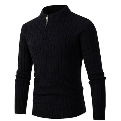 Men's Pullover Cable Half Zip Solid Color Stand Collar Sweater
