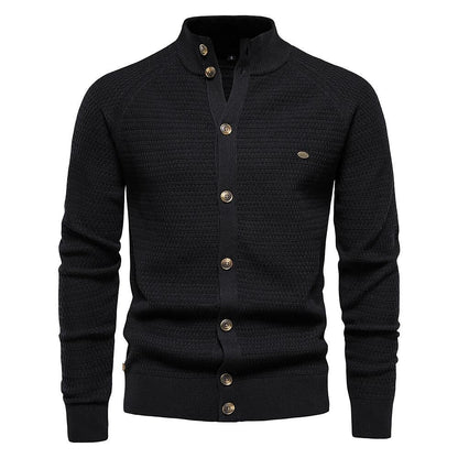 Men's Texture Pattern Stand Collar Knitted Cardigan