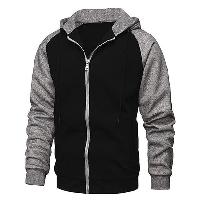 Men's Contrast Color Zip-up Hooded Fleece Cardigan Sweatshirt
