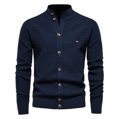 Men's Texture Pattern Stand Collar Knitted Cardigan