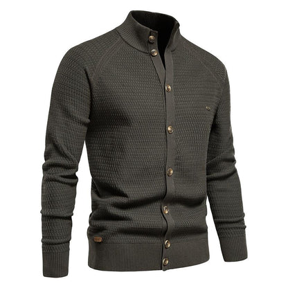 Men's Texture Pattern Stand Collar Knitted Cardigan