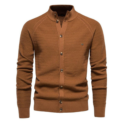 Men's Texture Pattern Stand Collar Knitted Cardigan