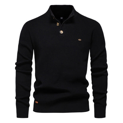 Men's Mock Neck Button-Up Cotton Pullover Sweater