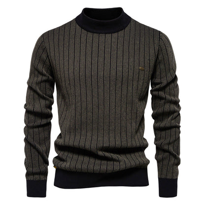 Men's Mock Turtleneck Striped Knit Pullover Sweater