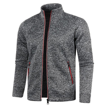 Men's Stand Collar Cardigan Long Sleeve Thin Fleece Sweater