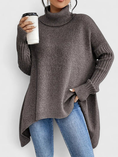 Casual Drop-shoulder Turtleneck Chunky Knit Sweater
