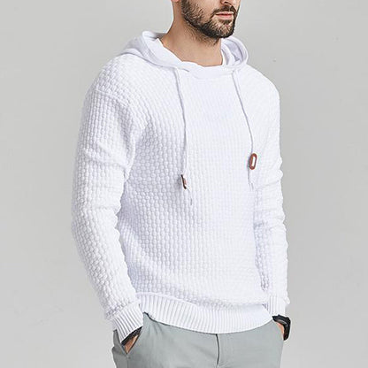 Men's Pullover Jacquard Check Pattern Hooded Sweater Basic Vintage Style