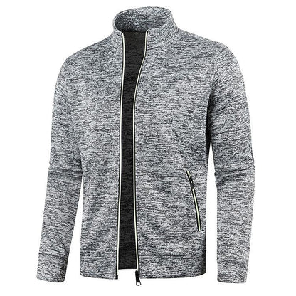 Men's Stand Collar Cardigan Long Sleeve Thin Fleece Sweater