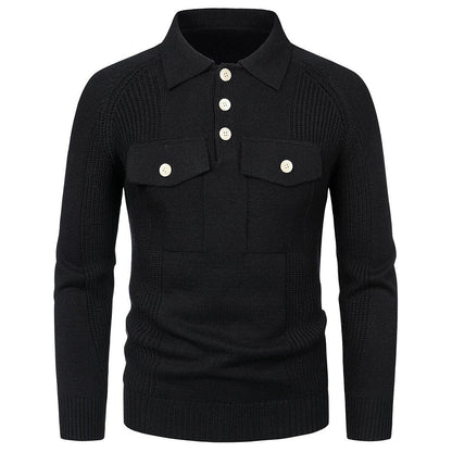 Men's Lapel Pocket Vintage Style Raglan Sleeve Slim Fit Knit Sweater