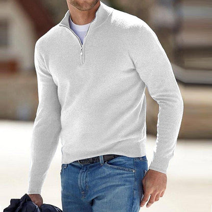 Men's Pullover Knit Solid Color Stand Collar Half Zipper Sweater