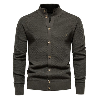 Men's Texture Pattern Stand Collar Knitted Cardigan