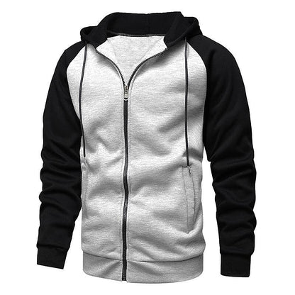 Men's Contrast Color Zip-up Hooded Fleece Cardigan Sweatshirt