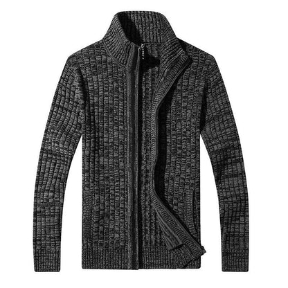 Men's Melange Stand Collar Slim Fit Zipper Sweater