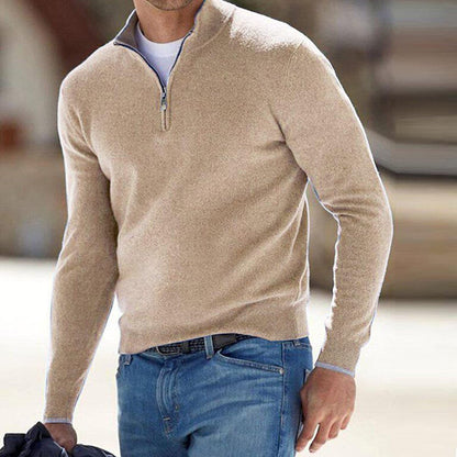 Men's Pullover Knit Solid Color Stand Collar Half Zipper Sweater