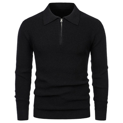 Men's Lapel Pullover Waffle Half Zipper Slim Fit Sweater