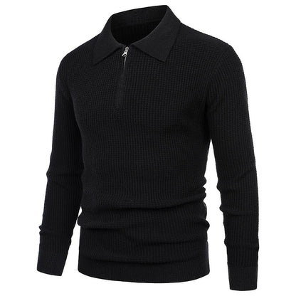 Men's Lapel Pullover Waffle Half Zipper Slim Fit Sweater