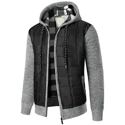 Men's Fleece Padded Patchwork Zipper Hooded Cardigan
