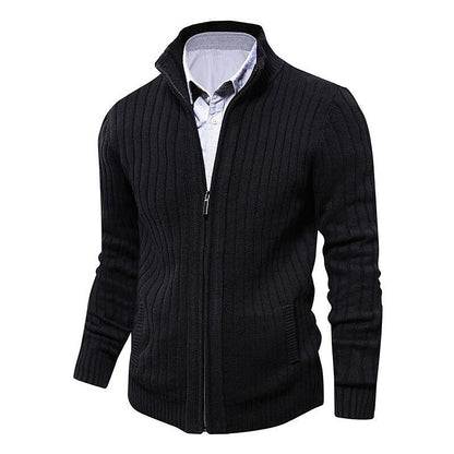 Men's Melange Stand Collar Slim Fit Zipper Sweater